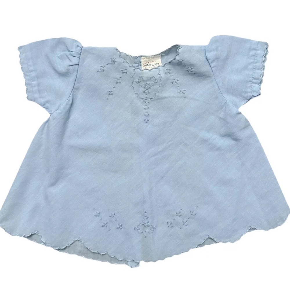 Cuties By Judy blue baby girls dress with embroidered‎ details and scalloped hem